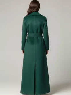 Belted Woolen Full-Length Maxi Coat With Wide Shawl Collar For Women 2026