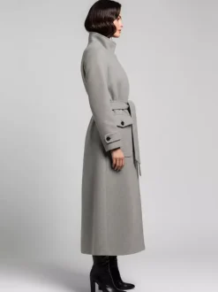 Belted Woolen Stand-Collar Long Winter Coat With Functional Pockets For Women 2026