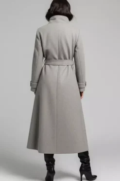Belted Woolen Stand-Collar Long Winter Coat With Functional Pockets For Women 2026