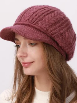 Beret Hat Knit Solid Color Daily Casual Fall Winter Caps For Women