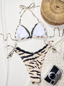 Bikini Swimsuit For Women Tiger Print Lace Summer Sexy Bathing Suits