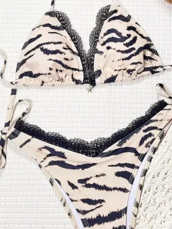Bikini Swimsuit For Women Tiger Print Lace Summer Sexy Bathing Suits