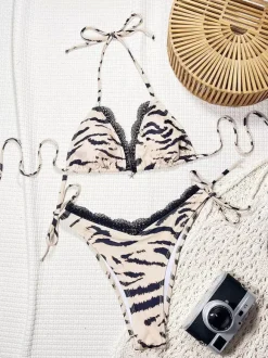 Bikini Swimsuit For Women Tiger Print Lace Summer Sexy Bathing Suits