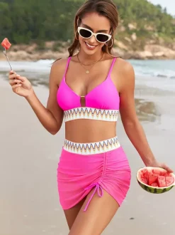 Bikini Swimsuit For Women Blue Lace Up Summer Beach Swimwear