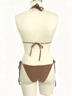 Bikini Swimsuit For Women Coffee Brown Lace Up Summer Beach Bathing Suits