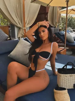 Bikini Swimsuit For Women Black Lace Up Natural Waist Summer Beach Swimming Suits