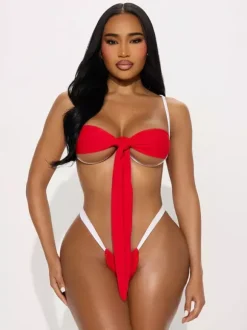 Bikini Swimsuit For Women Black Lace Up Natural Waist Summer Beach Swimming Suits