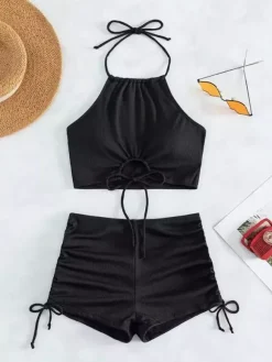 Bikini Swimsuit For Women Brown Lace Up Summer Beach Swimwear