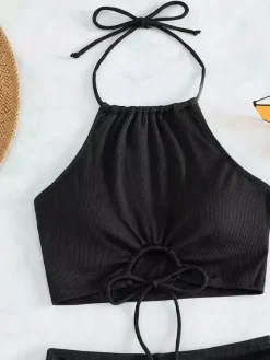 Bikini Swimsuit For Women Brown Lace Up Summer Beach Swimwear
