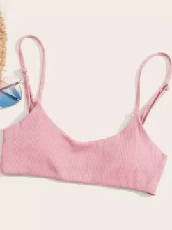 Bikini Swimsuit For Women Pink Lace Up Summer Beach Bathing Suits