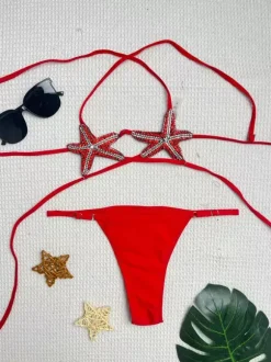 Bikini Swimsuit For Women Red Natural Waist Summer Sexy Swimwear