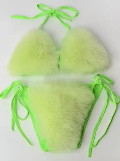 Bikini Swimsuit For Women Rose Faux Fur Summer Sexy Swimming Suits
