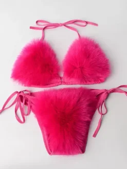 Bikini Swimsuit For Women Rose Faux Fur Summer Sexy Swimming Suits