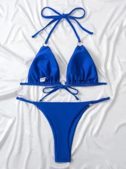 Bikini Swimsuit For Women Royal Blue Halter Summer Beach Swimming Suits