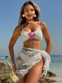 Bikini With Floral Accents And Lace Cover-up For Summer Beach 2026