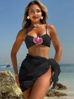 Bikini With Floral Accents And Lace Cover-up For Summer Beach 2026