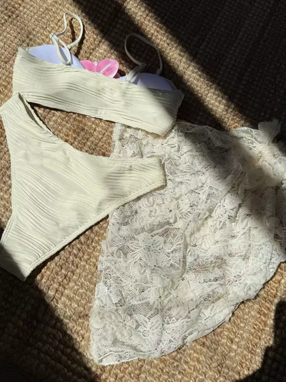 Bikini With Floral Accents And Lace Cover-up For Summer Beach 2026