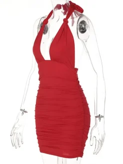 Birthday Bodycon Dresses Red Straps Neck Sexy Sleeveless Pencil Dress
