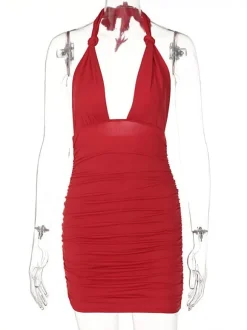 Birthday Bodycon Dresses Red Straps Neck Sexy Sleeveless Pencil Dress