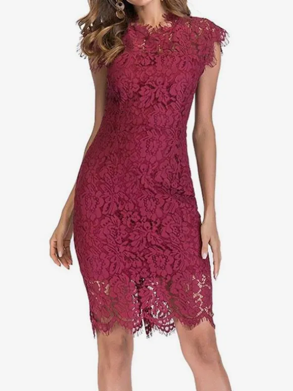 Birthday Bodycon Lace Dresses Designed Neckline Midi Sheath Dress Casual Pencil Dress 2026