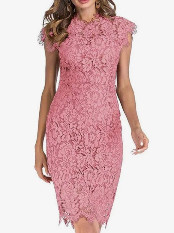Birthday Bodycon Lace Dresses Designed Neckline Midi Sheath Dress Casual Pencil Dress 2026