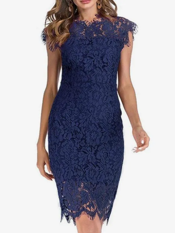 Birthday Bodycon Lace Dresses Designed Neckline Midi Sheath Dress Casual Pencil Dress 2026