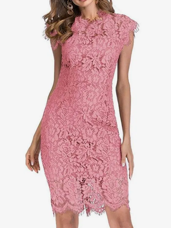 Birthday Bodycon Lace Dresses Designed Neckline Midi Sheath Dress Casual Pencil Dress 2026