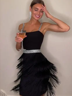 Birthday Party Dress V-Neck Sleeveless Cocktail Mini Dresses With Fringe