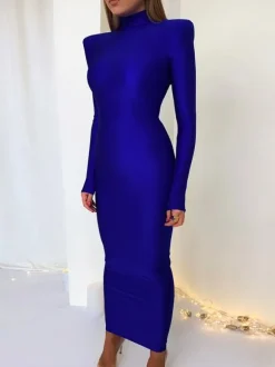 Birthday Bodycon Dresses Green Long Sleeves Sexy High Collar Slim Fit Sheath Dress