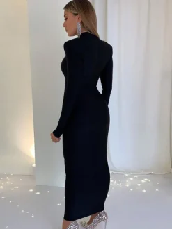 Birthday Bodycon Dresses Green Long Sleeves Sexy High Collar Slim Fit Sheath Dress