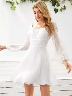 Birthday Mini Dresses White Long Sleeves Short Dress
