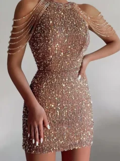 Birthday Party Mini Bodycon Dresses Pink Sleeveless Sexy Jewel Neck Sheath Dress