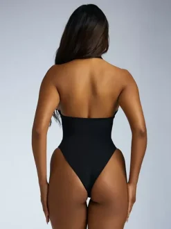 Black 1 Piece Swimsuit Halter Illusion Belly Sexual Beach Swimwear