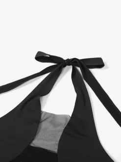 Black 1 Piece Swimsuit Halter Illusion Belly Sexual Beach Swimwear