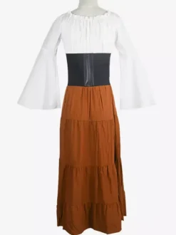 Black Retro Tudor Dress Costumes Lace Up Polyester Color Block Marie Antoinette Costume Dress Women's Retro Set Vintage Clothing Burgundy