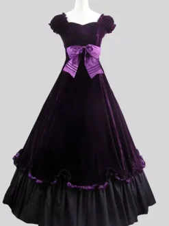 Black Retro Tudor Dress Costumes Bows Polyester Marie Antoinette Costume Floral Print Dress Women's Retro Tunic Vintage Clothing Burgundy