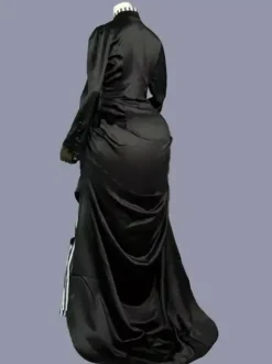 Black Retro Tudor Dress Costumes Ruffles Polyester Stripes Dress Women's Retro Tunic Marie Antoinette Costume Vintage Clothing