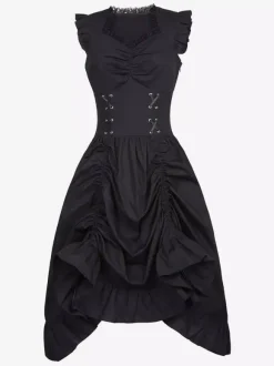 Black Retro Tudor Dress Costumes Lace Polyester Dress Women's Retro Tunic Marie Antoinette Costume Vintage Clothing Burgundy