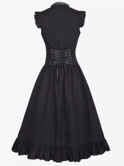 Black Retro Tudor Dress Costumes Lace Polyester Dress Women's Retro Tunic Marie Antoinette Costume Vintage Clothing Burgundy