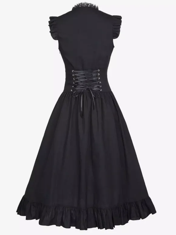 Black Retro Tudor Dress Costumes Lace Polyester Dress Women's Retro Tunic Marie Antoinette Costume Vintage Clothing Burgundy