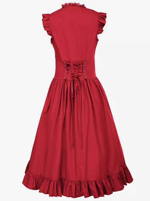 Black Retro Tudor Dress Costumes Lace Polyester Dress Women's Retro Tunic Marie Antoinette Costume Vintage Clothing Burgundy
