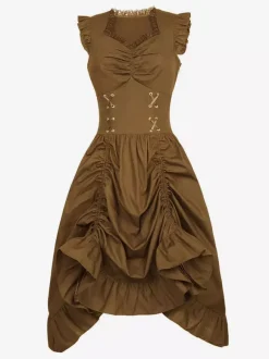 Black Retro Tudor Dress Costumes Lace Polyester Dress Women's Retro Tunic Marie Antoinette Costume Vintage Clothing Burgundy