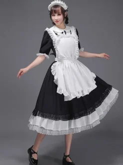 Black Retro Tudor Dress Costumes Women's Ruffles Marie Antoinette Costume Polyester Tunic Headwear Dress Vintage Party Prom Dress