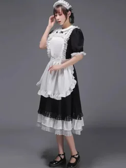 Black Retro Tudor Dress Costumes Women's Ruffles Marie Antoinette Costume Polyester Tunic Headwear Dress Vintage Party Prom Dress