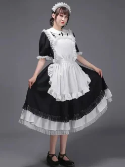 Black Retro Tudor Dress Costumes Women's Ruffles Marie Antoinette Costume Polyester Tunic Headwear Dress Vintage Party Prom Dress