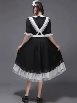 Black Retro Tudor Dress Costumes Women's Ruffles Marie Antoinette Costume Polyester Tunic Headwear Dress Vintage Party Prom Dress