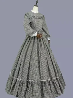 Black Retro Tudor Dress Costumes Ruffles Marie Antoinette Costume Polyester Plaid Dress Women's Retro Tunic Masquerade Ball Gown