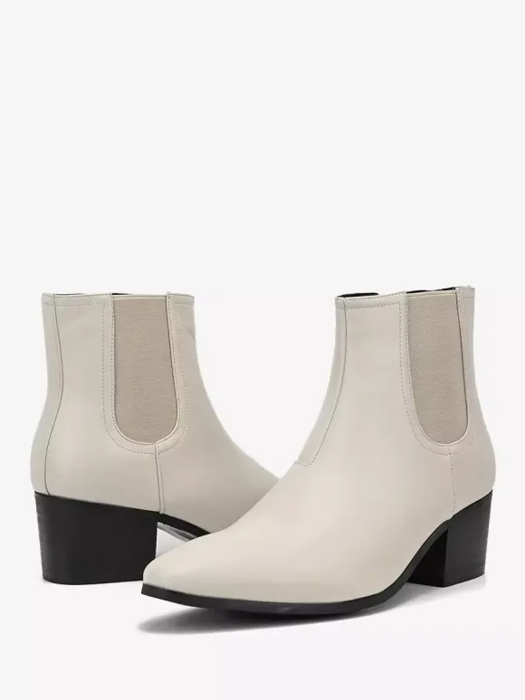 Black Abkle Boots For Men Pointed Toe Chunky Heel Chelsea Boots