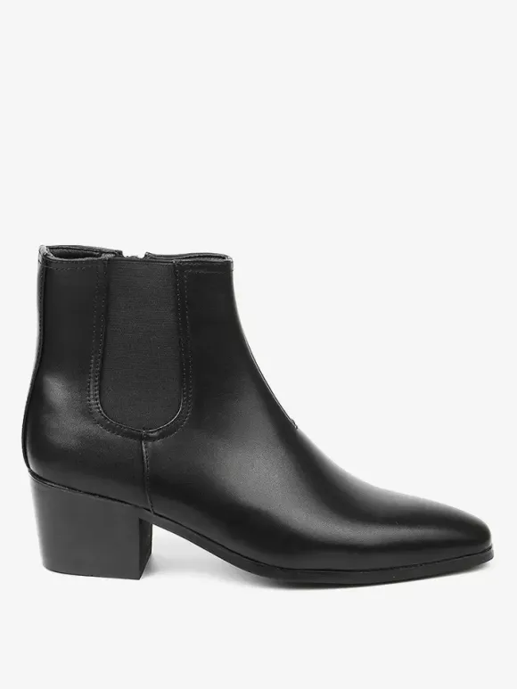 Black Abkle Boots For Men Pointed Toe Chunky Heel Chelsea Boots