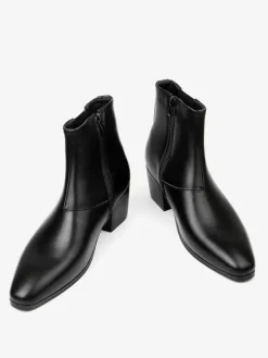 Black Abkle Boots For Men Pointed Toe Chunky Heel Chelsea Boots